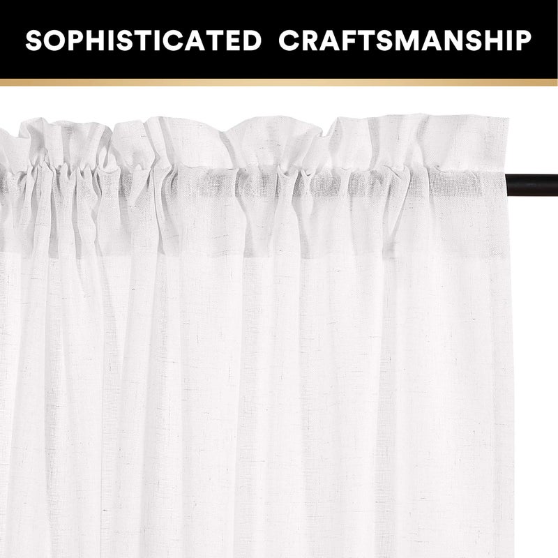 PrinceDeco Linen Curtains 84 Inch Long Rod Pocket Window Drapes for Bedroom Energy Saving Light Reducing Vertical Drapes Country Rustic Linen Blended Curtains,2 Panels (White, 52" W x 84" L) - Image 2